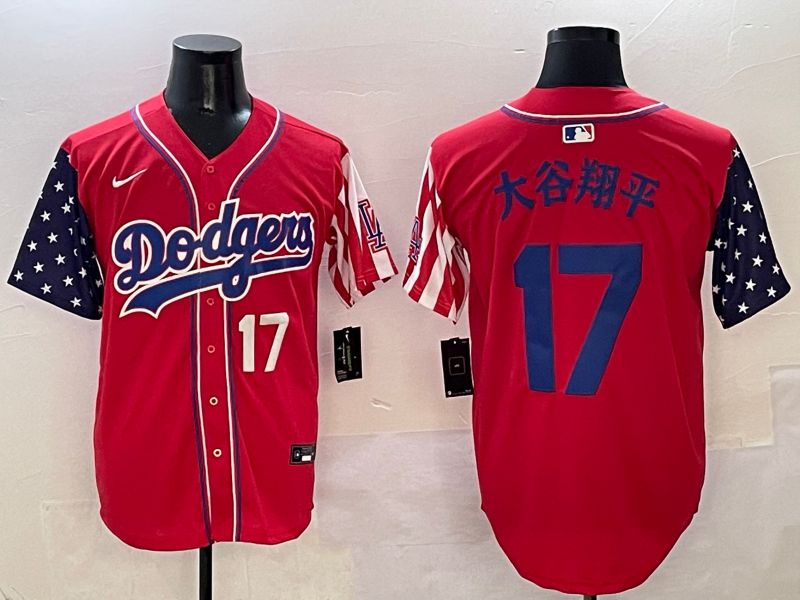 Men Los Angeles Dodgers #17 Ohtani Red a generation of national flags Joint name 2025 Nike MLB Jersey style 2->los angeles dodgers->MLB Jersey